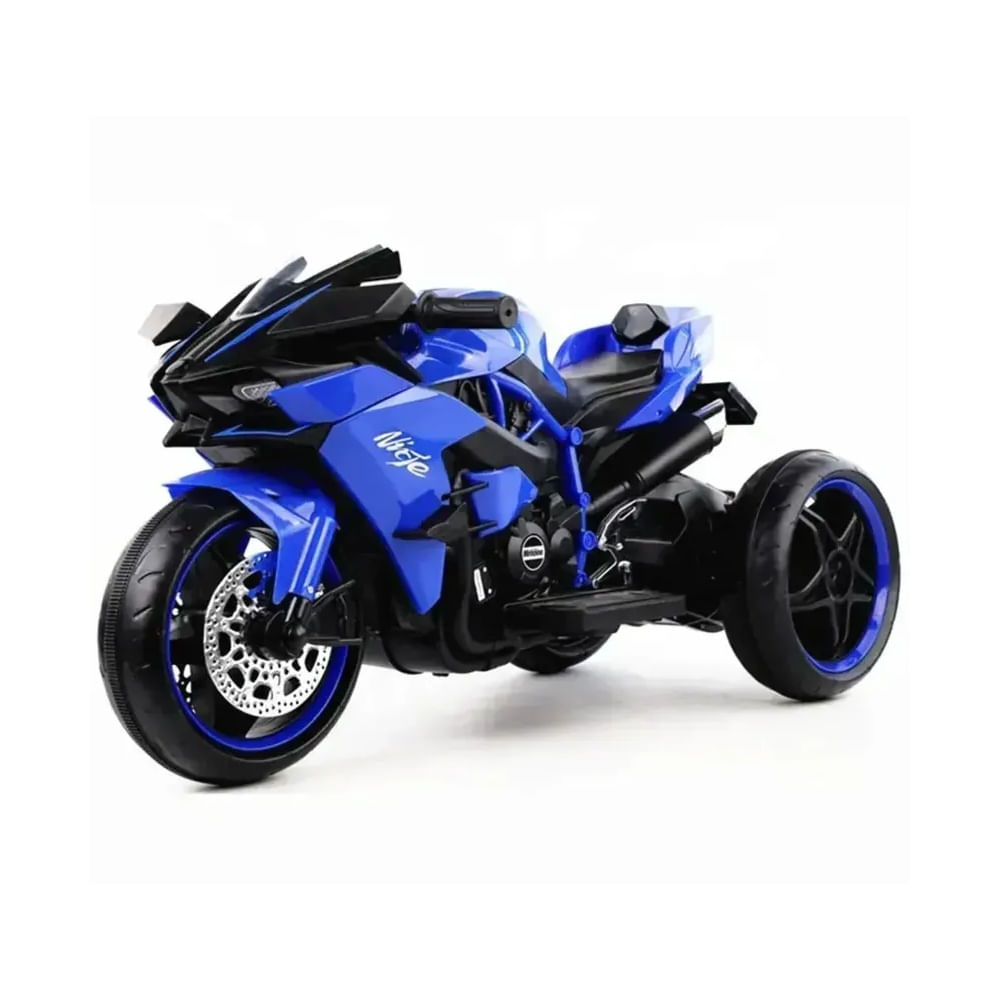 Moto Eléctrica Infantil niños Estilo Kawasaki Ninja H2R Azul con Luces LED USB 12V y Doble Motor