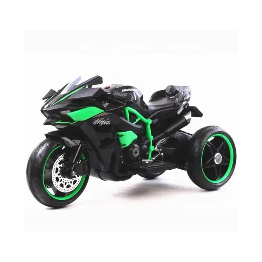 Moto Eléctrica Infantil niños Estilo Kawasaki Ninja H2R Negro con Luces LED USB 12V y Doble Motor