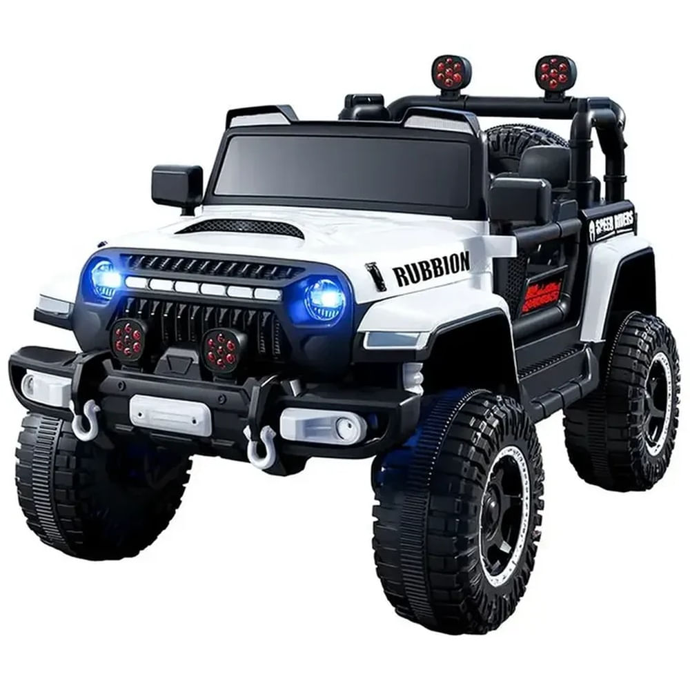 Carro Eléctrico coche 4X4 Blanco Estilo Jeep Wrangler Rubicon - Auto a Batería con control remoto