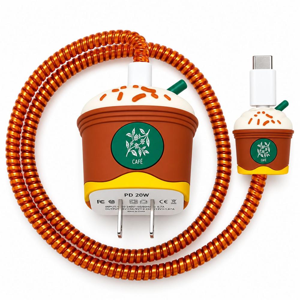 Cargador Rápido USB-C PD 20W con Cable Tipo C a Tipo C Diseño de  Vaso de Café