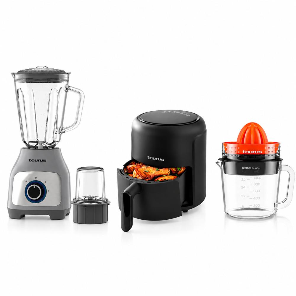 Freidora de Aire Mod. Black Fryer - Exprimidor Mod. Citrus Glass - Licuadora Mod. Silver Premium