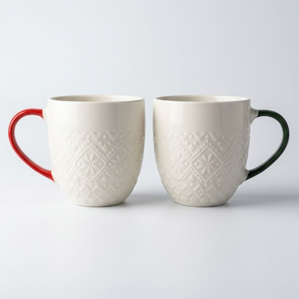 Set de 4 Tazas de Loza 550 ml con Relieve Copos de Nieve