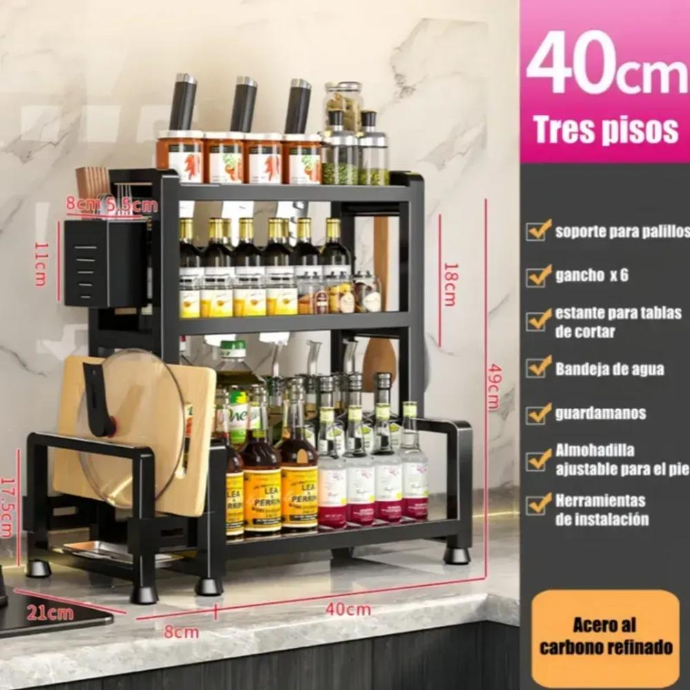 Organizador Multifunción 3 Niveles para Especies Condimentos y Utensilios de Cocina