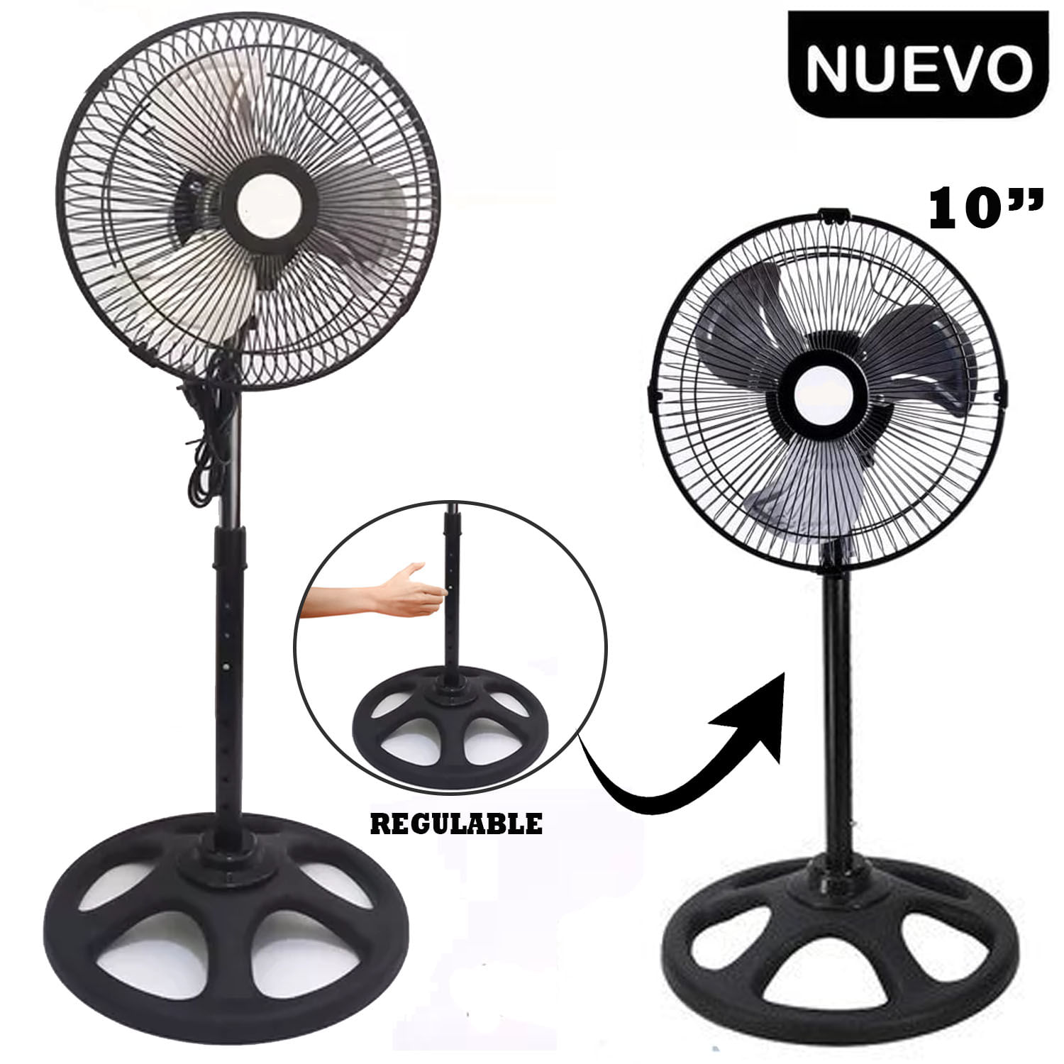 Ventilador Pedestal de 10 pulg. Negro 60 Watts