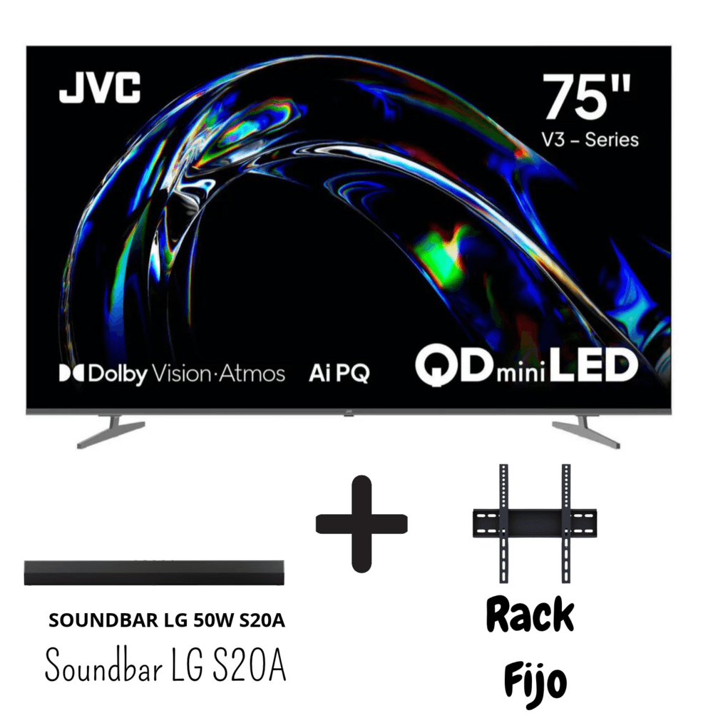 Televisor JVC 75 Pulgadas QD Miniled 4K LT-75KM958 12 MESES DE GARANTIA SOUNDBAR LG RACK FIJO
