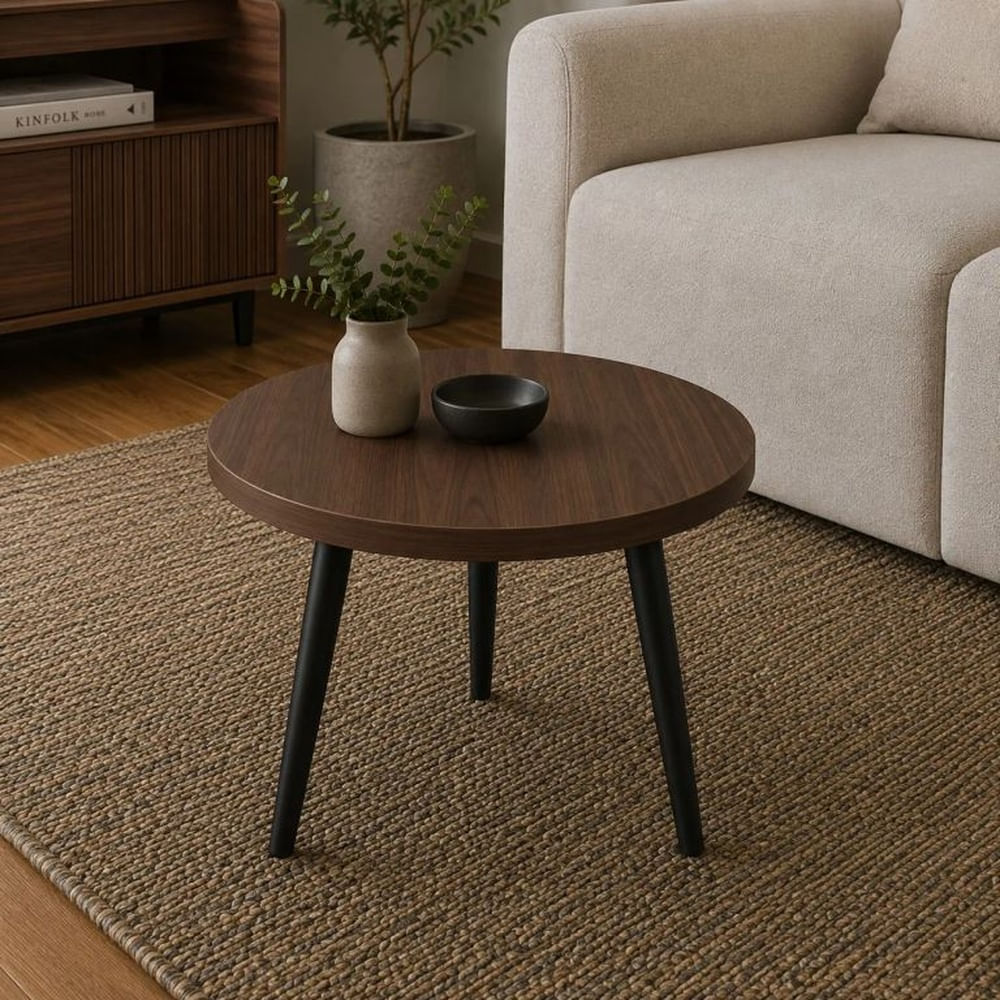 Mesa De Centro Circular 50 cm Bellota - Boleado Melamina - Marrón y Negro - Nórdico