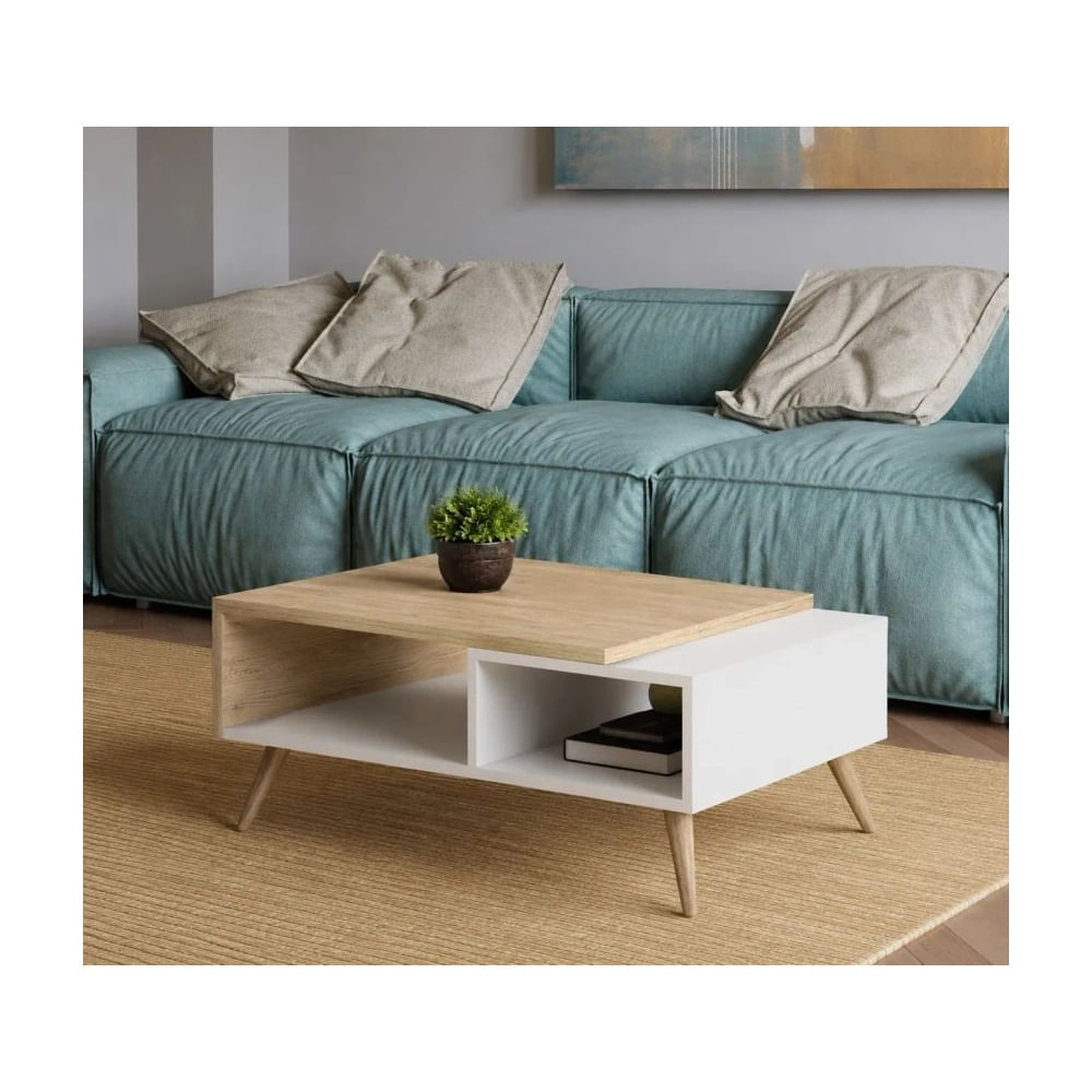 Mesa De Centro Blanco Y Rovere Melamina