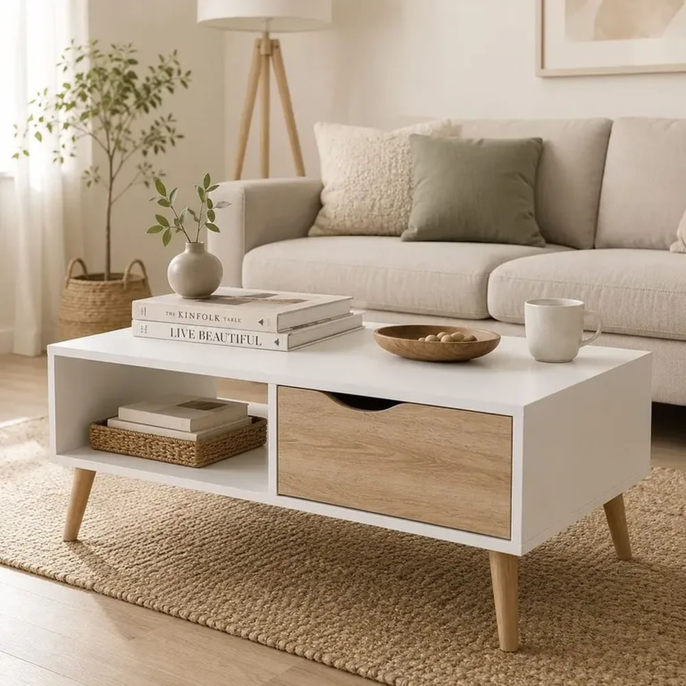 Mesa De Centro Roma Vintage - Melamina Amaderada Duna y Blanco - Minimalista