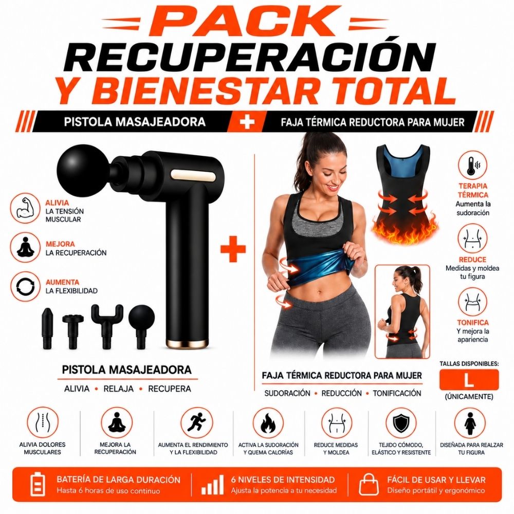 PACK PISTOLA MASAJEADORA 720 Y FAJA REDUCTORA TERMICA PARA MUJER L