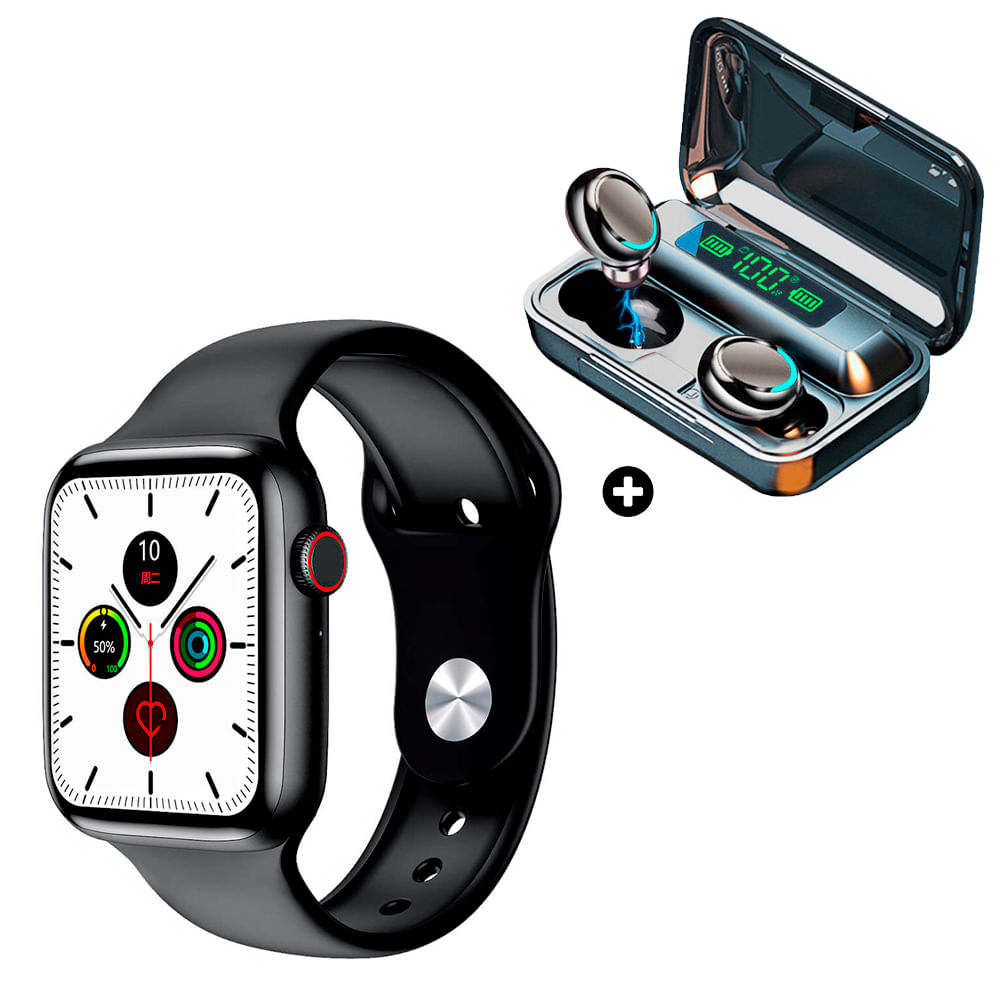 Pack Smartwatch IWO w26 Plus Negro + Audífonos Bluetooth F9 Power Bank -  Promart