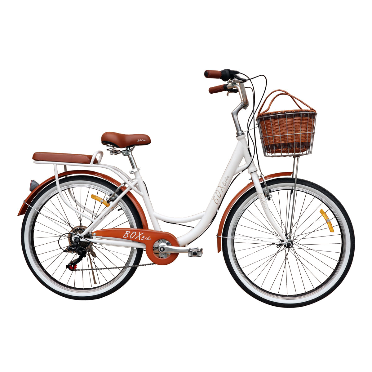 Bicicleta Box Vintage Aro 26 con Shimano Tourner - Blanco con Marrón