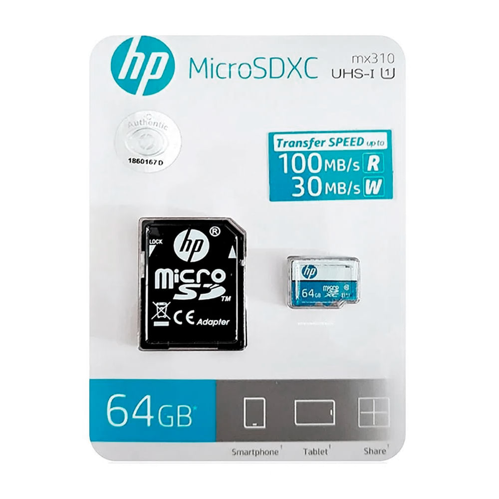 Memoria Micro SD HP 64GB Clase 10 Uhs-I 100mbs