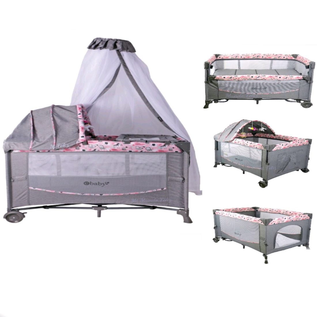 Cuna para Bebe Mecedora Corral Ebaby Funcion Colecho Rosa