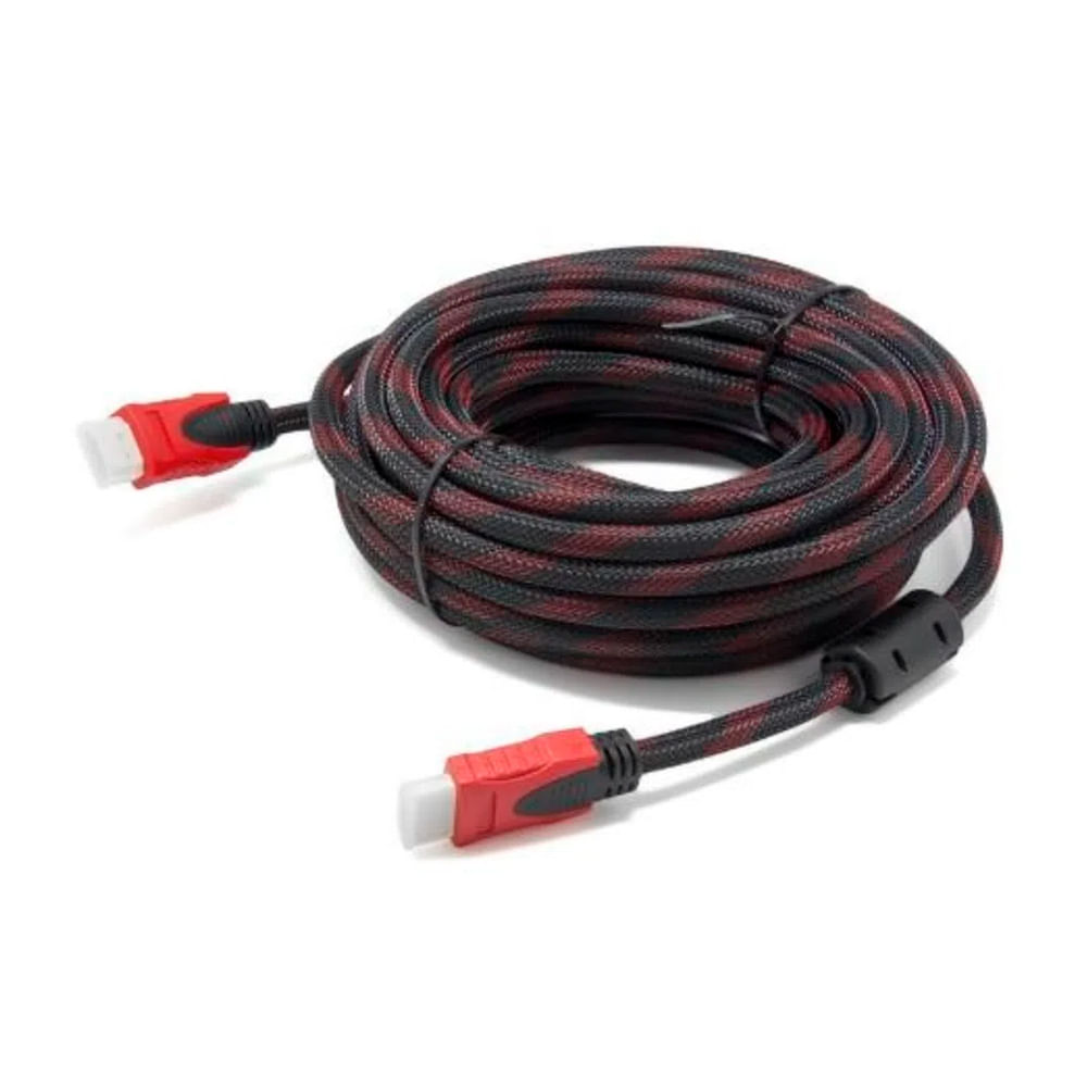 Cable HDMI con Filtro 15 Metros HD 3D V1.4 Enmallado Negro con Rojo