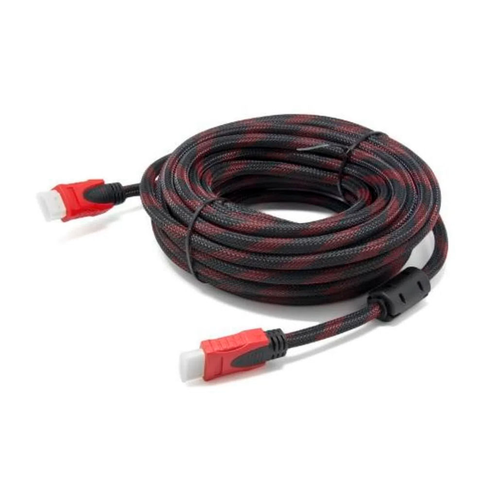 Cable HDMI a HDMI con Filtro 10 Metros Full HD 3D V1.4 1080P Enmallado  Negro con Rojo