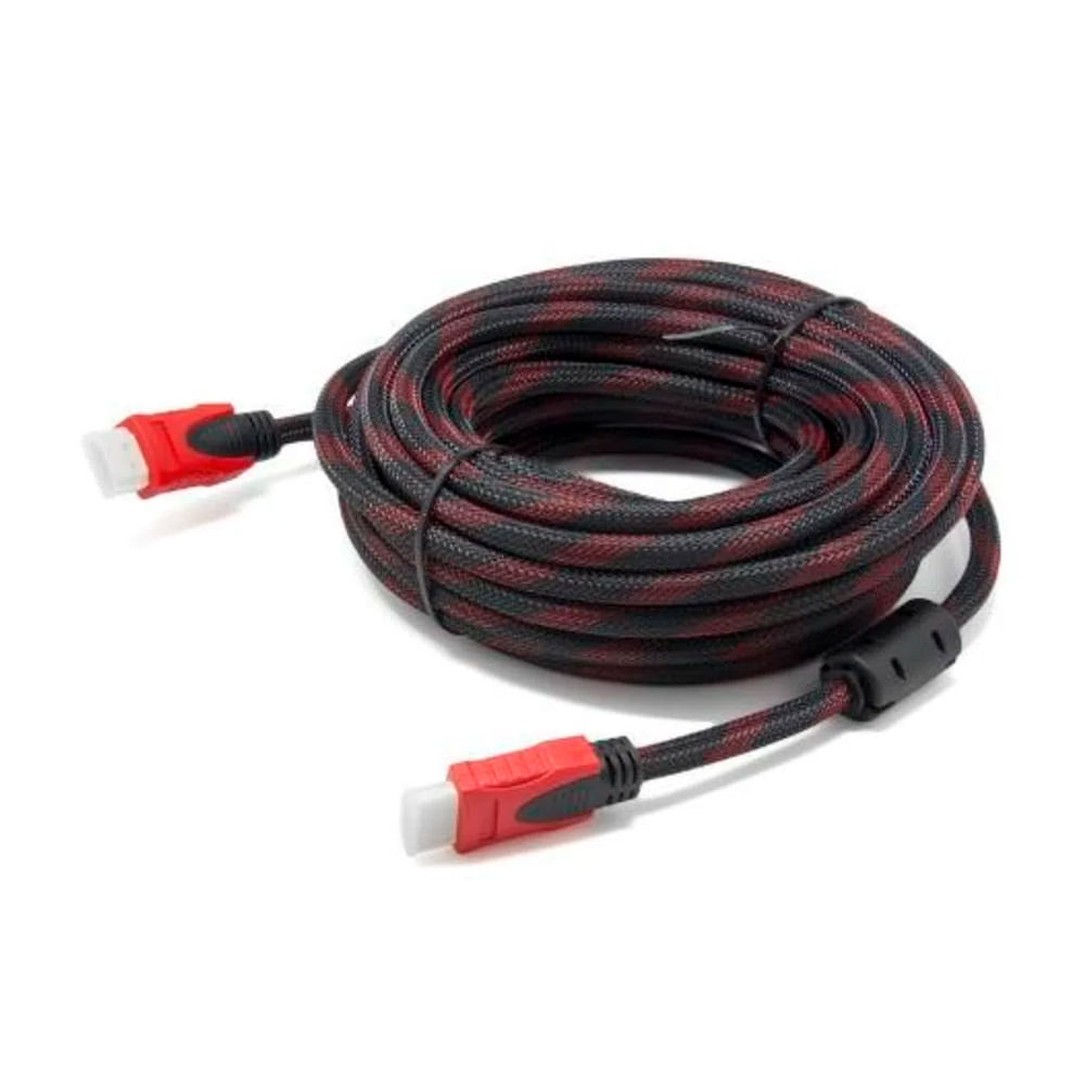 Cable HDMI a HDMI con Filtro 20 Metros Full HD 3D V1.4 1080P Enmallado  Negro con Rojo
