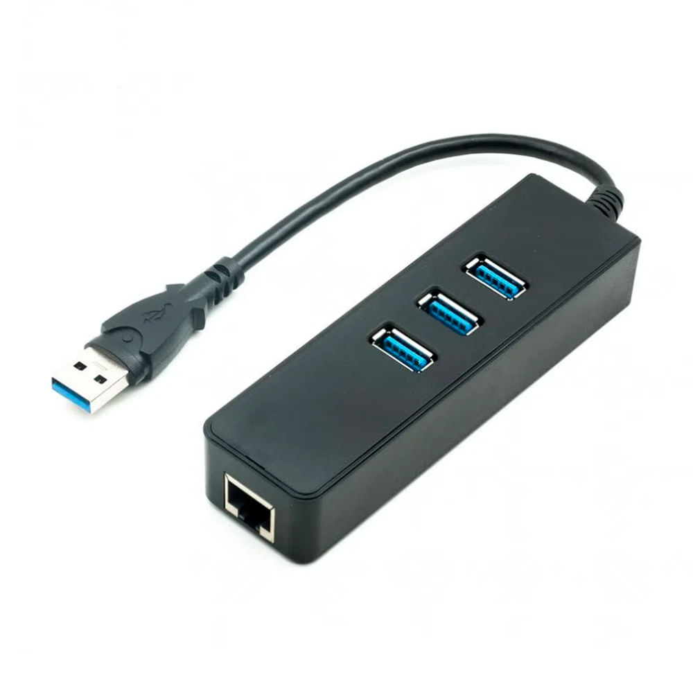 Adaptador USB 3.0 A RJ45 USB Lan Ethernet + Hub 3 Puertos