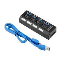 Hub 4 Puertos Independientes 3.0 USB Botón Encendido cada Puerto Negro