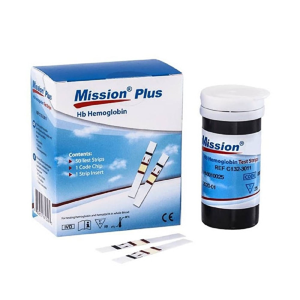 25 Tiras para Medidor Digital de Hemoglobina y Hematocrito Mission