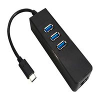 Adaptador USB 3.1 Tipo C a Rj45 USB LAN Ethernet + Hub 3 Puertos Negro