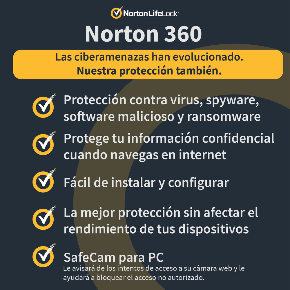 Combo Norton 360 Deluxe 25GB para 3 Dispositivos 12 Meses + Norton