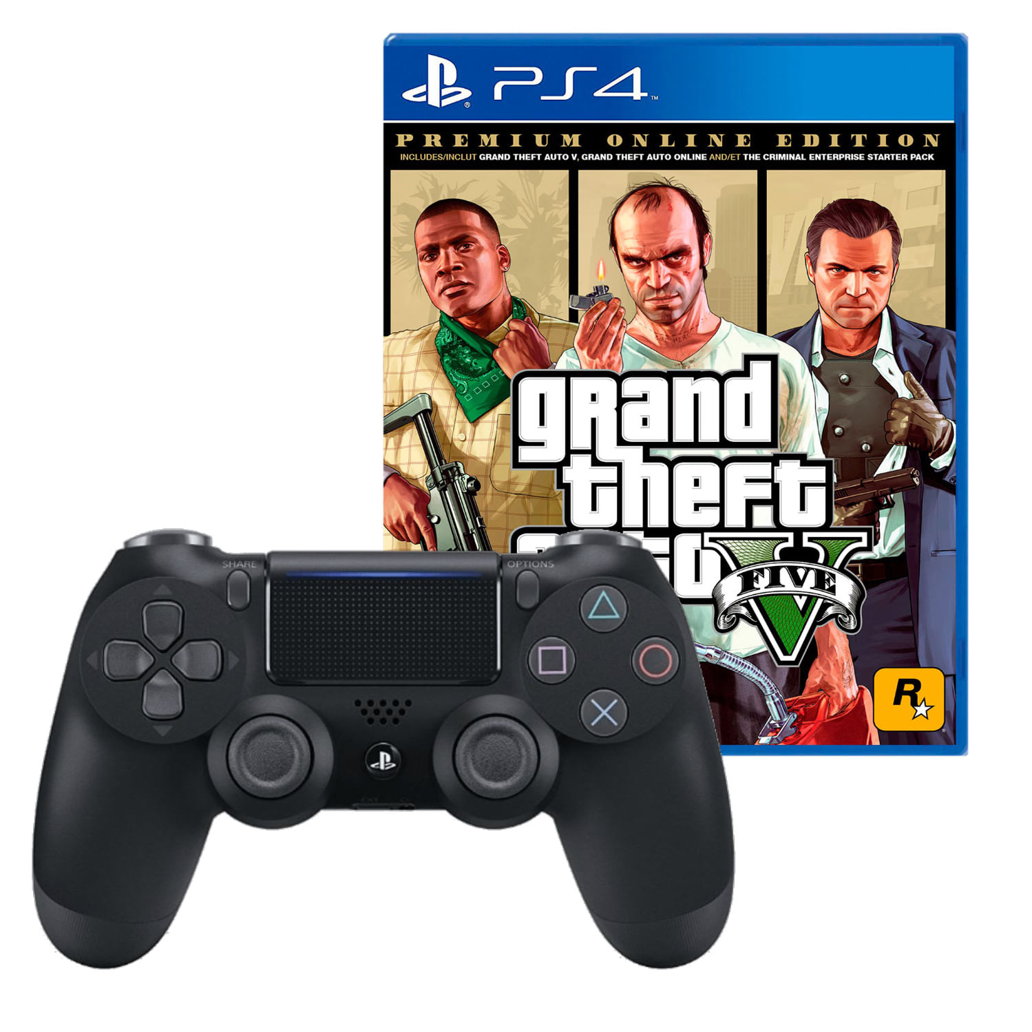 Mando para Playstation 4 Dualshock Negro + Grand Theft Auto