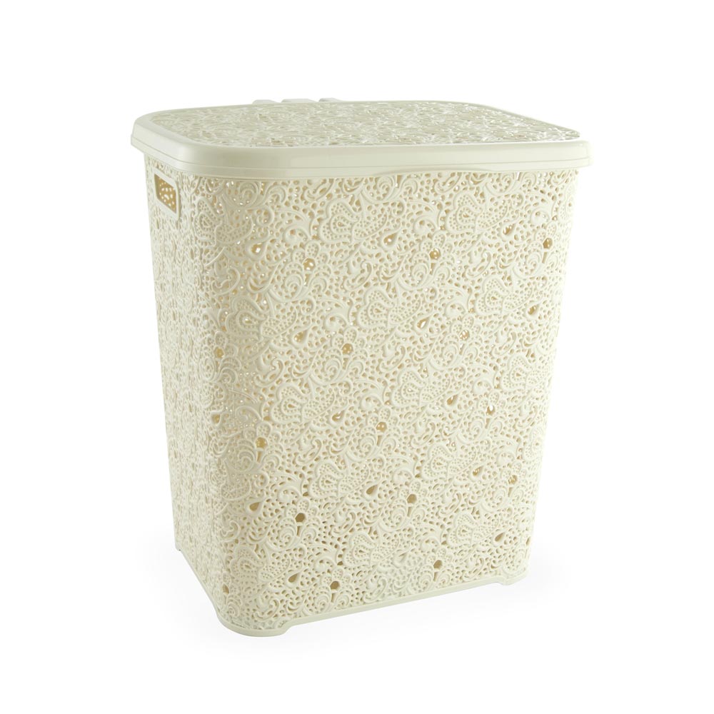 Cesto de ropa Floria Crema con tapa - Promart