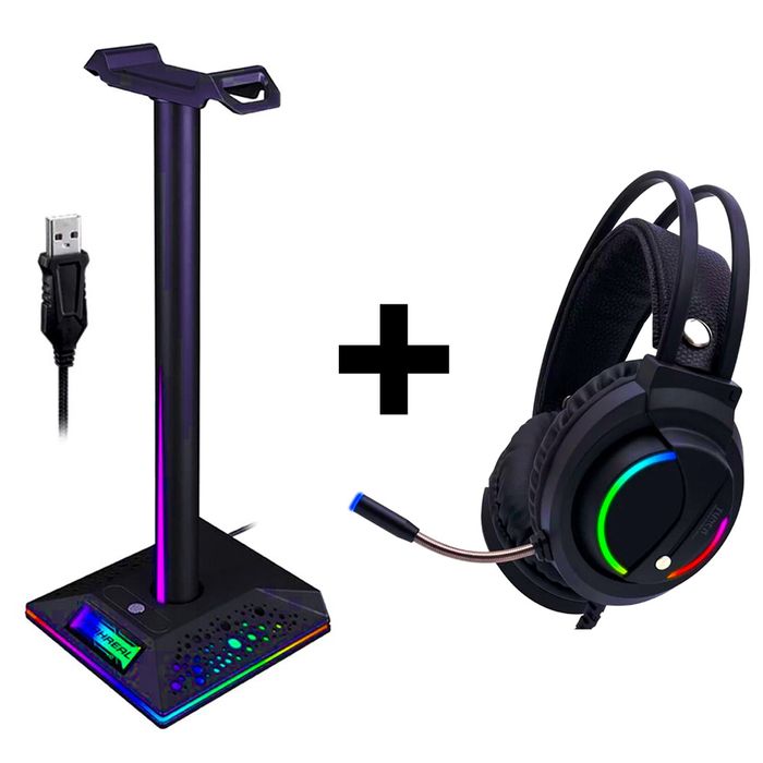 Combo Audífonos Gamer D5000 PRO Luces RGB Soporte Parante para