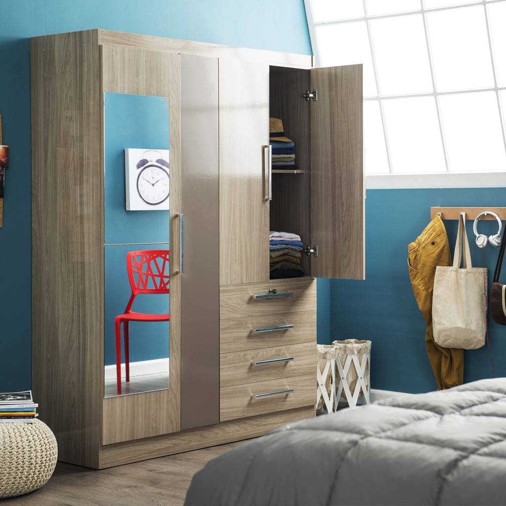 Ropero Viena con espejo 4 puertas 4 cajones - Promart