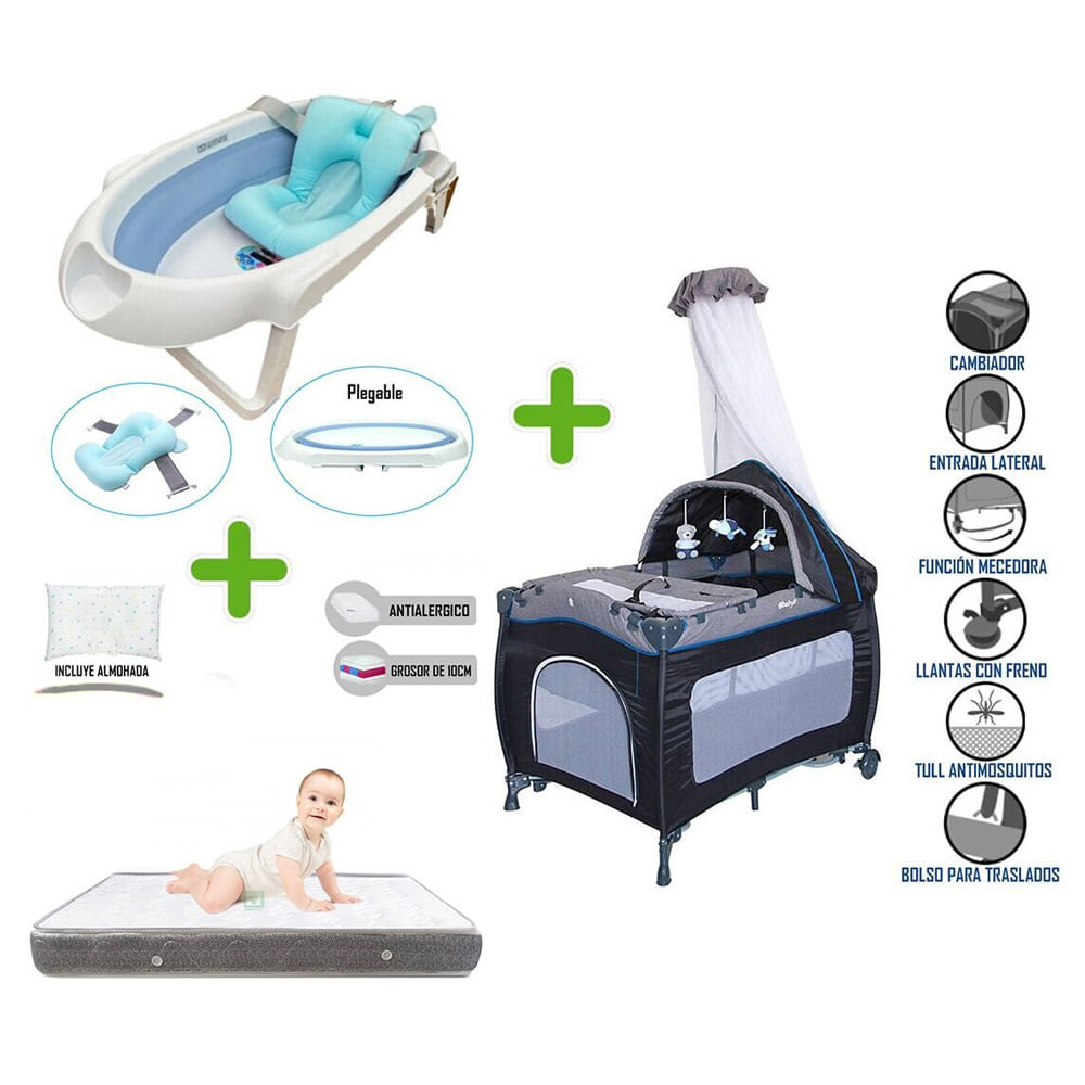Cuna Corral Ebaby Sally 716 + Colchón de 4""+ Bañera