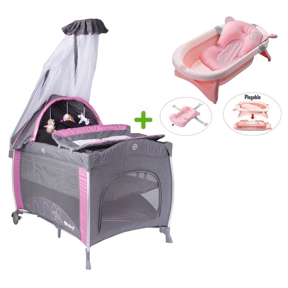 Cuna Corral Ebaby Noa Aluminio + Tina Bañera Plegable