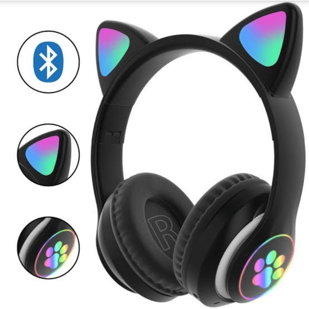 Aud fonos Bluetooth Oreja de Gato con Luz Led Color Negro