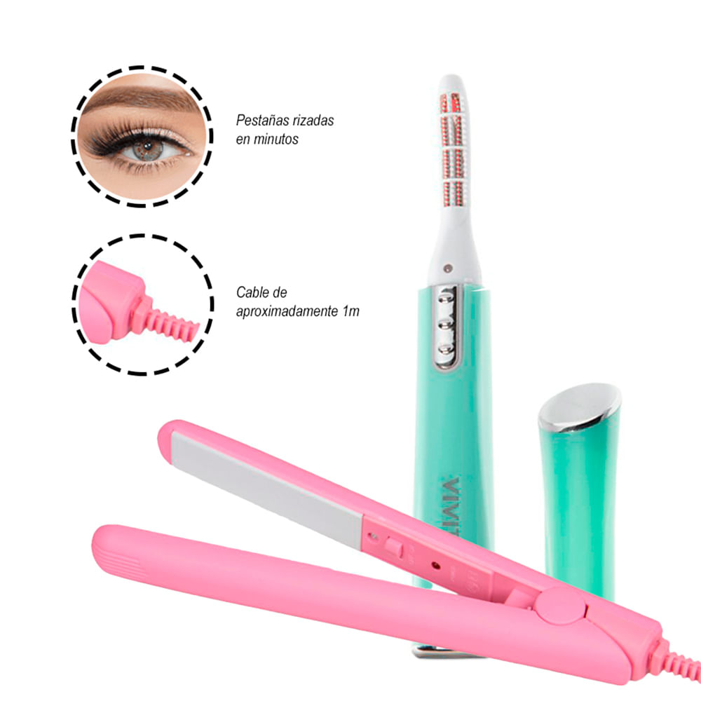 Combo Belleza: Mini Plancha Portatil con Estuche Protector+Rizador Levanta  y Unifica Pestañas - Promart