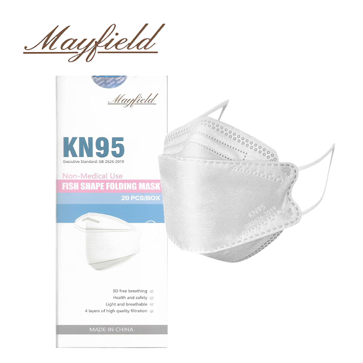 Mascarilla KN95 Mayfield Fish Shape 3D  Blanco Caja*20unid