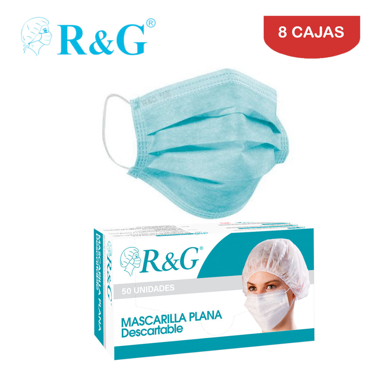 Mascarilla Quirúrgica R&G 3 Capas 3 Pliegues Caja*50und Pack 8 Cajas