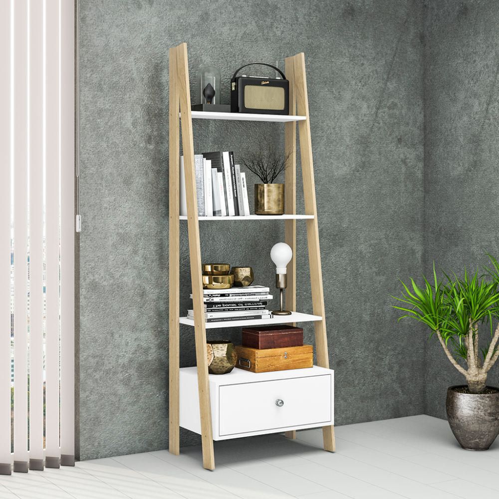 Estante Escalera 1 Cajón Blanco / Rustico - Promart estantes de madera tipo escalera