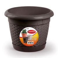 Maceta de Plástico Cilíndrica Garden #7 Nogal con Plato Base Polinplast