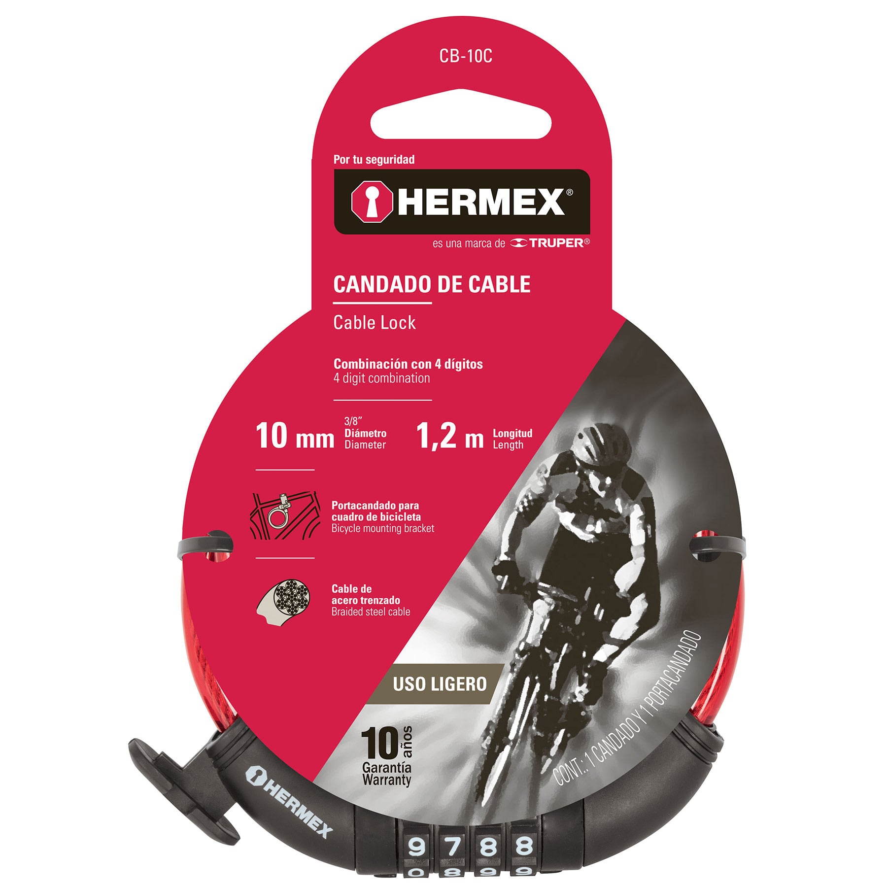 Candado Cadena de Acero Hermex Clave Numérica 10 mm x 1.20 m