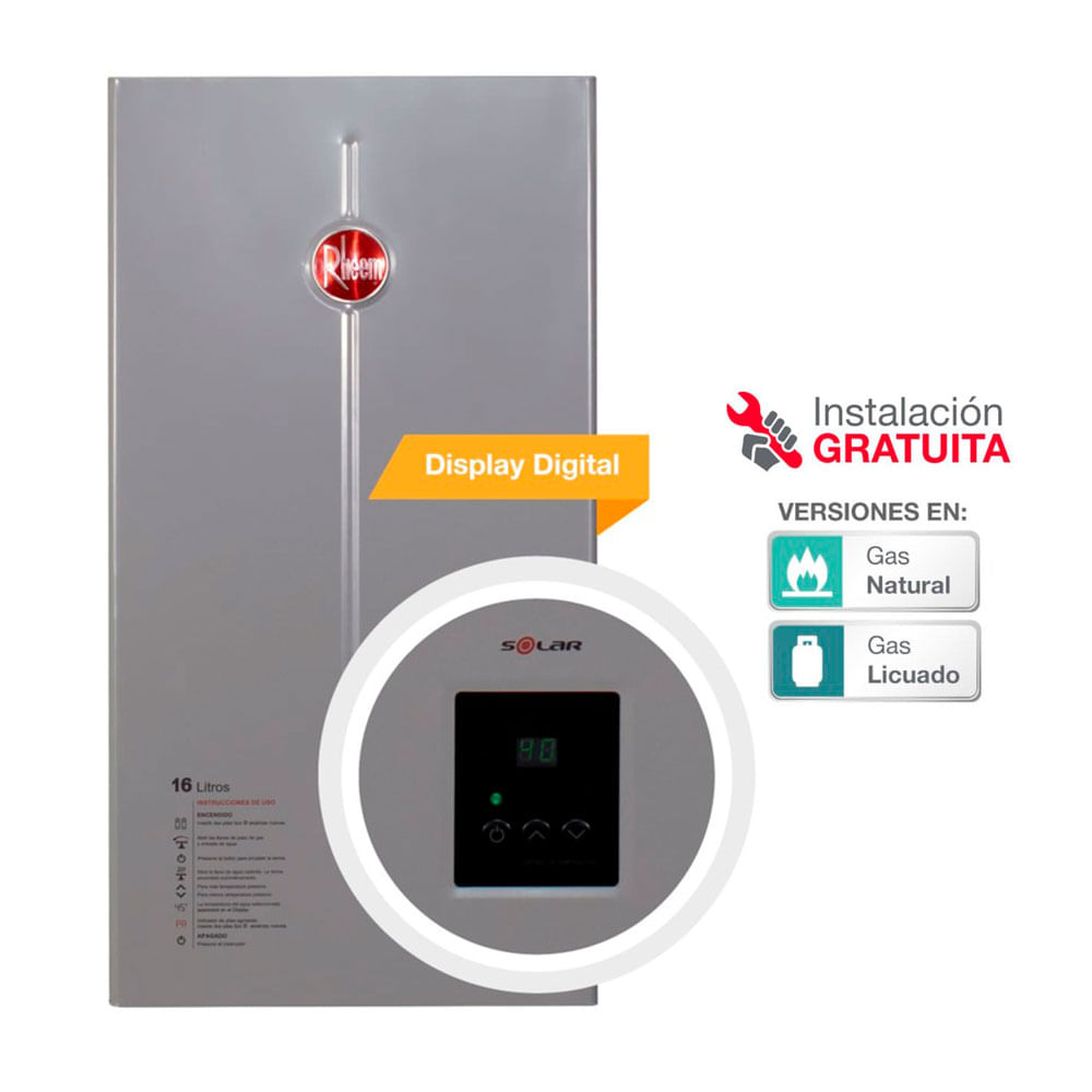 Rheem Terma A Gas 16 Litros Glp Gris Promart