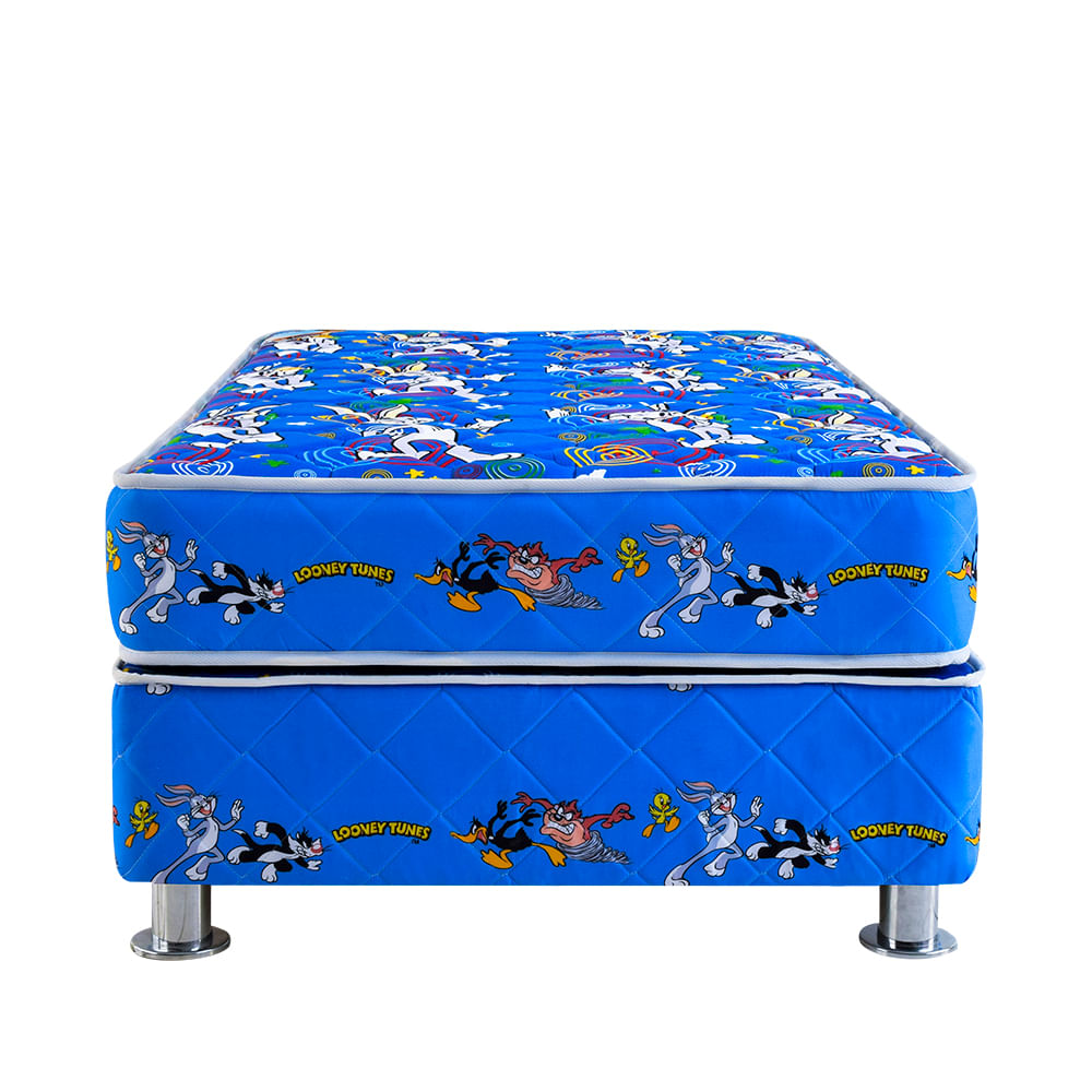 Cama Box Tarima FORLI Looney Tunes Azul 1.5 Plz + 1 Almohada + Protector