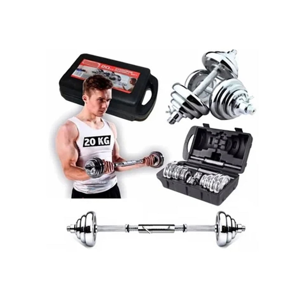 Set de Pesas Mancuernas 30Kg+Barra Adaptadora