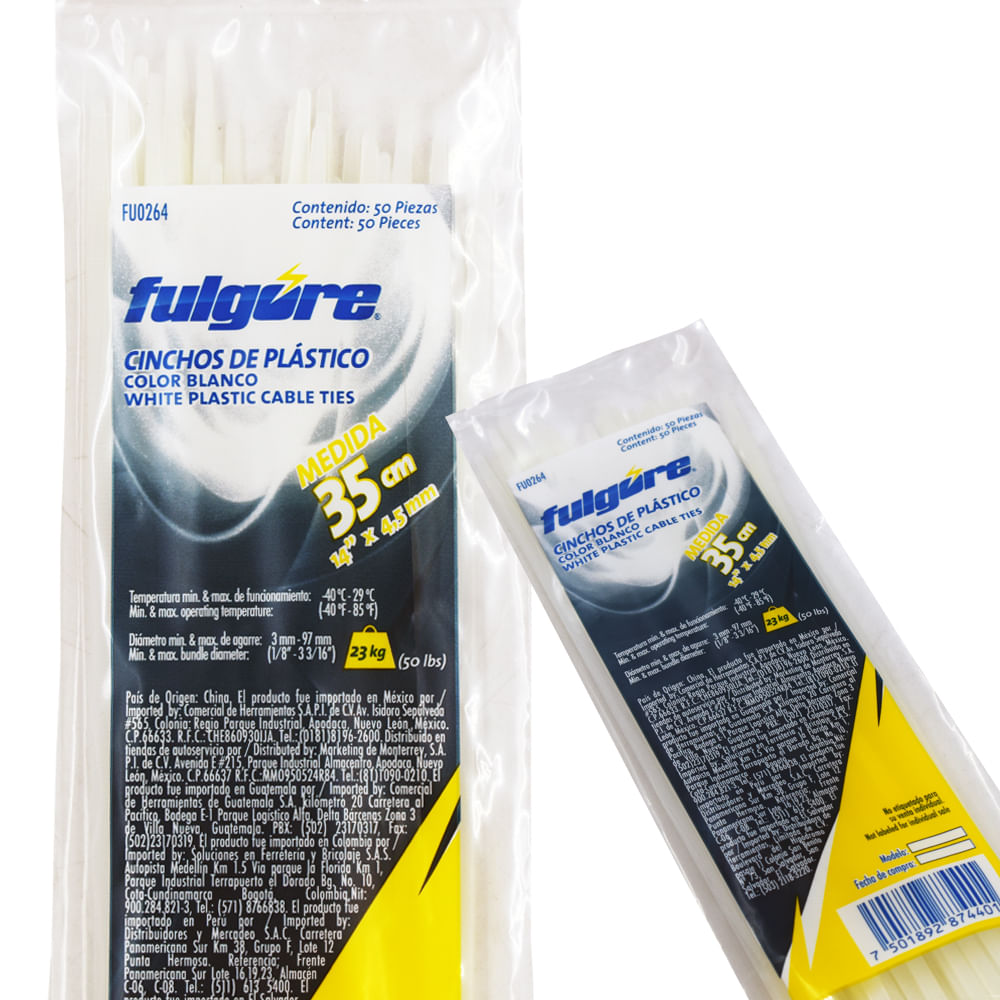 Cintillo de plástico 14'/35cm blanco x50und FU0264 Fulgore