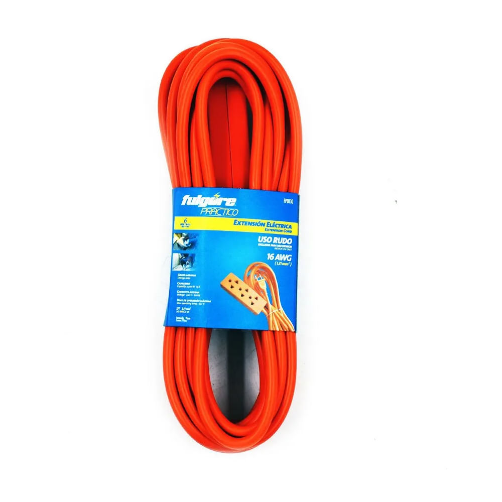 Extensión Uso Rudo Naranja 6mts Calibre 2X16 Fp0110 Fulgore