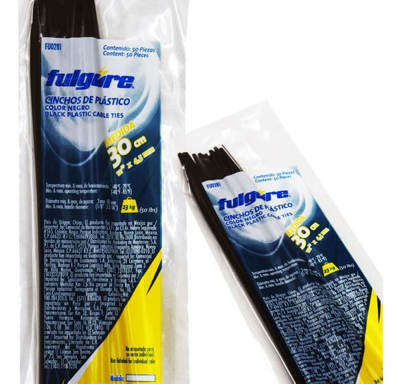 Cintillo plástico negro 4.5MMX25CM 50PZS FU1206 Fulgore