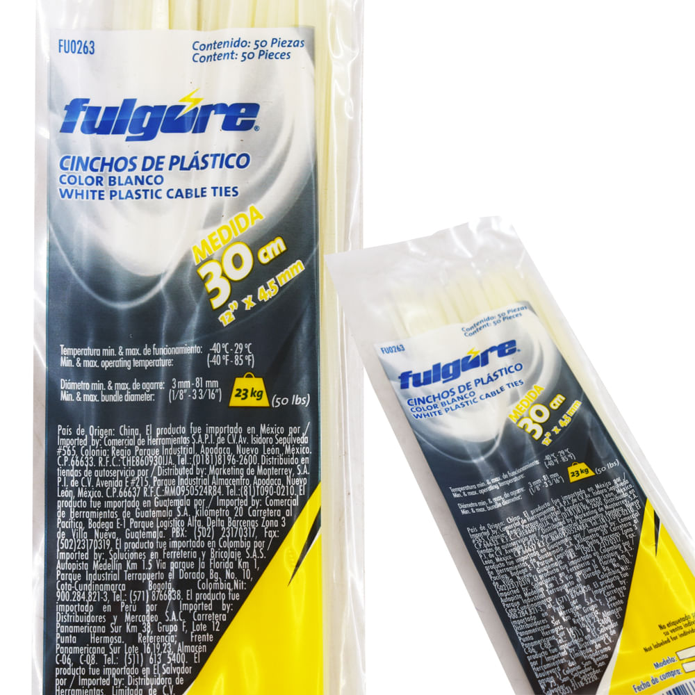 Cintillo de plástico 12'/30cm blanco x50und FU0263 Fulgore