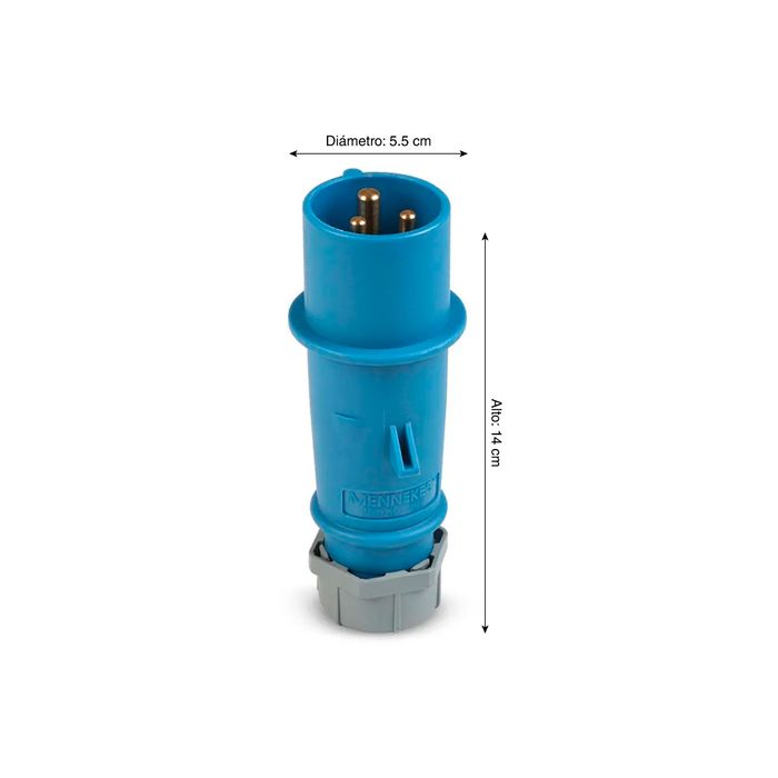 Base enchufe industrial hembra 2P+T 250V IP67 empotrar 16 A Azul