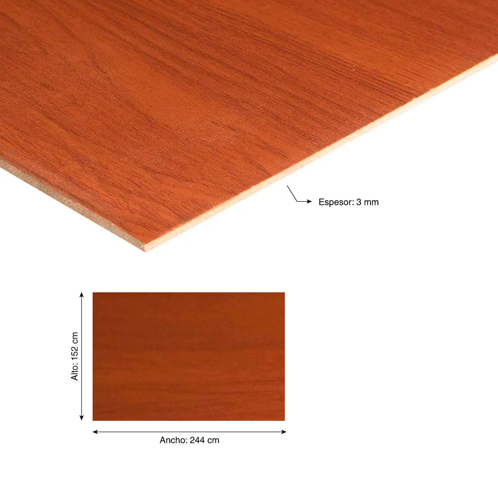 Tablero de madera MDF Cedro 3 mm 1.52 x 2.44 metros Promart