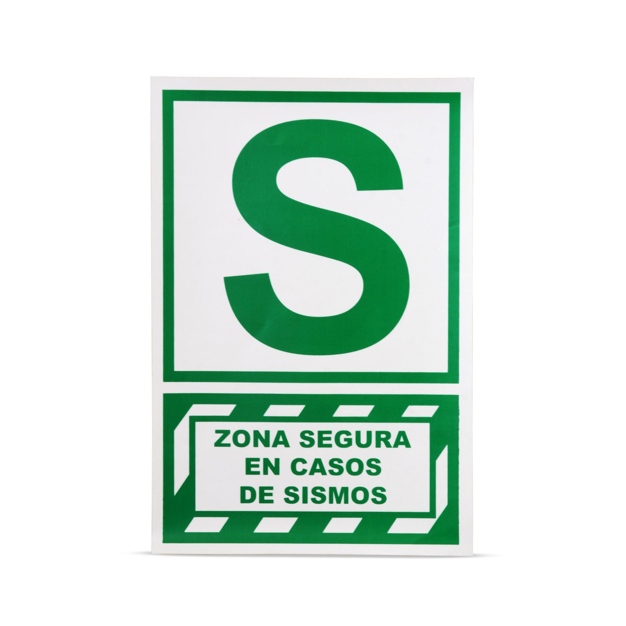Señal de Seguridad Fotoluminiscente Zona Segura Casos de Sismo 20x30 cm