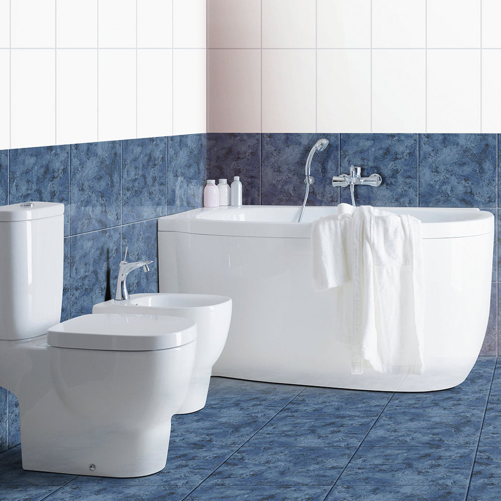 Piso Cerámico Marmolizado Taipei Azul 45x45cm Caja: 2.08m2 San Lorenzo