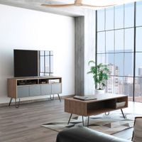 Mesa de TV 55"" + Mesa De Centro Vassel - Miel / Plomo